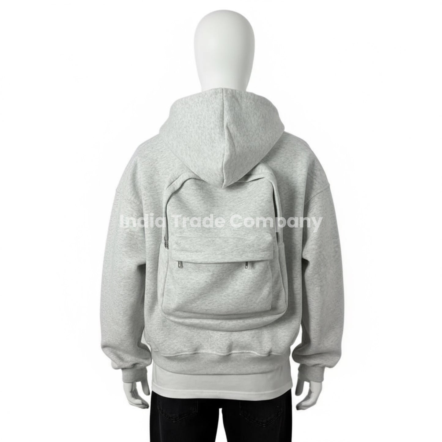 Men's Solid Custom Backpack Zip Up Hoodie