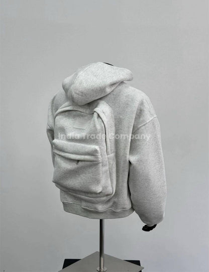 Men's Solid Custom Backpack Zip Up Hoodie