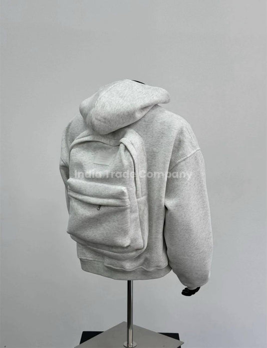 Men's Solid Custom Backpack Zip Up Hoodie