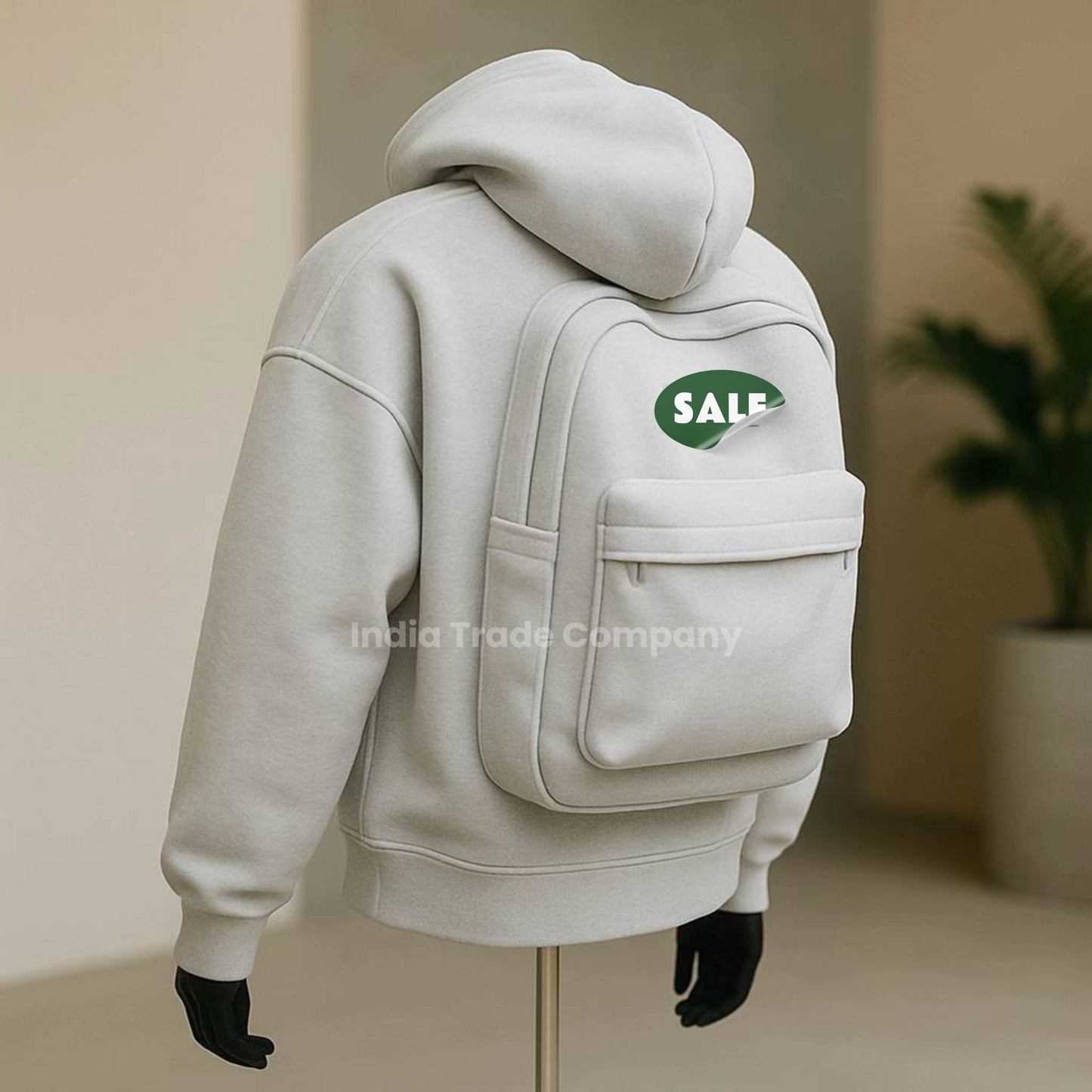Men's Solid Custom Backpack Zip Up Hoodie