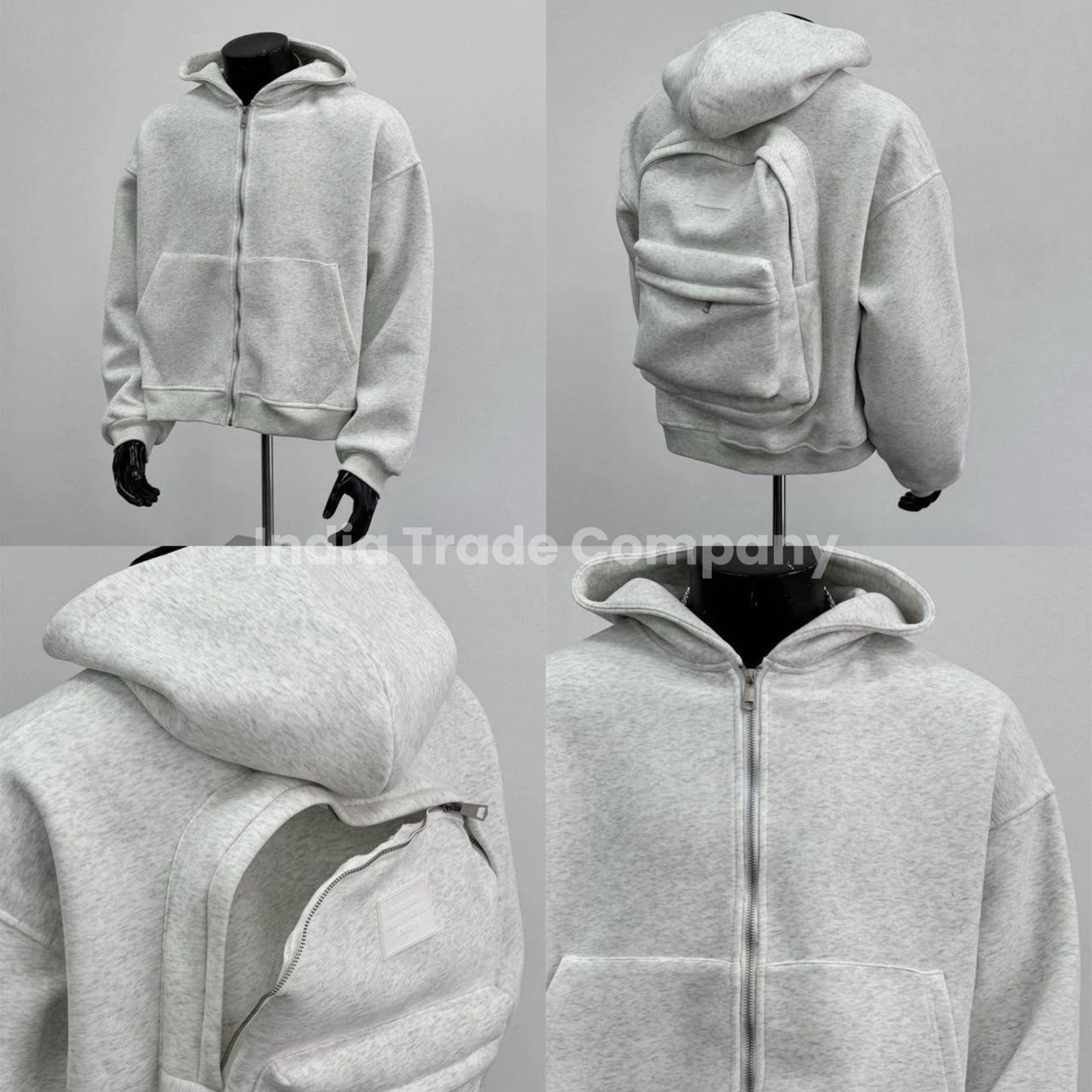 Men's Solid Custom Backpack Zip Up Hoodie