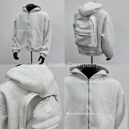Men's Solid Custom Backpack Zip Up Hoodie